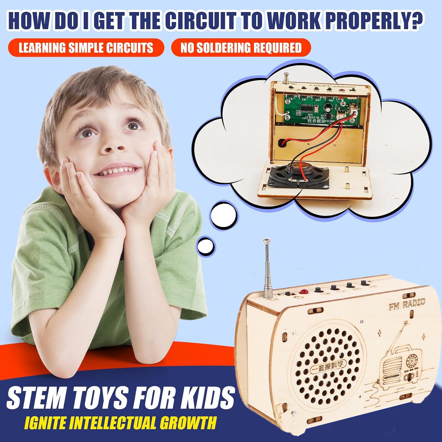 Diy Electronics Projects For Kids - 子供向けFMラジオキット、STEMプロジェクト、科学おもちゃ、ティーン向け、工学、DIY電子工作キット、クールなガジェット、ロボット工学、3Dパズル