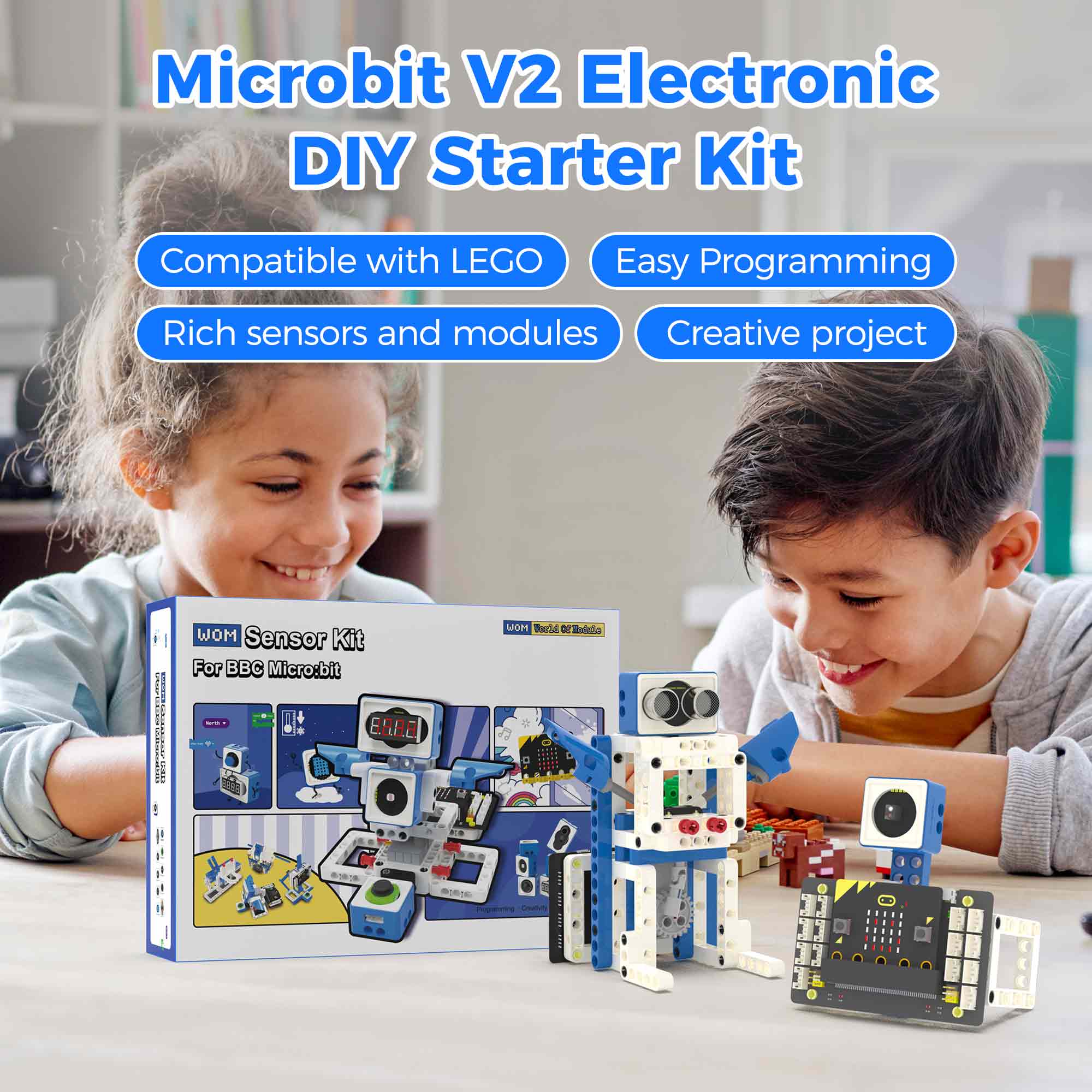 Diy Electronics Projects For Kids - BBCマイクロビットV2スマートロボットカーキット プログラム可能なSTEMセット コーディング科学教育DIY電子プロジェクト 子供向け