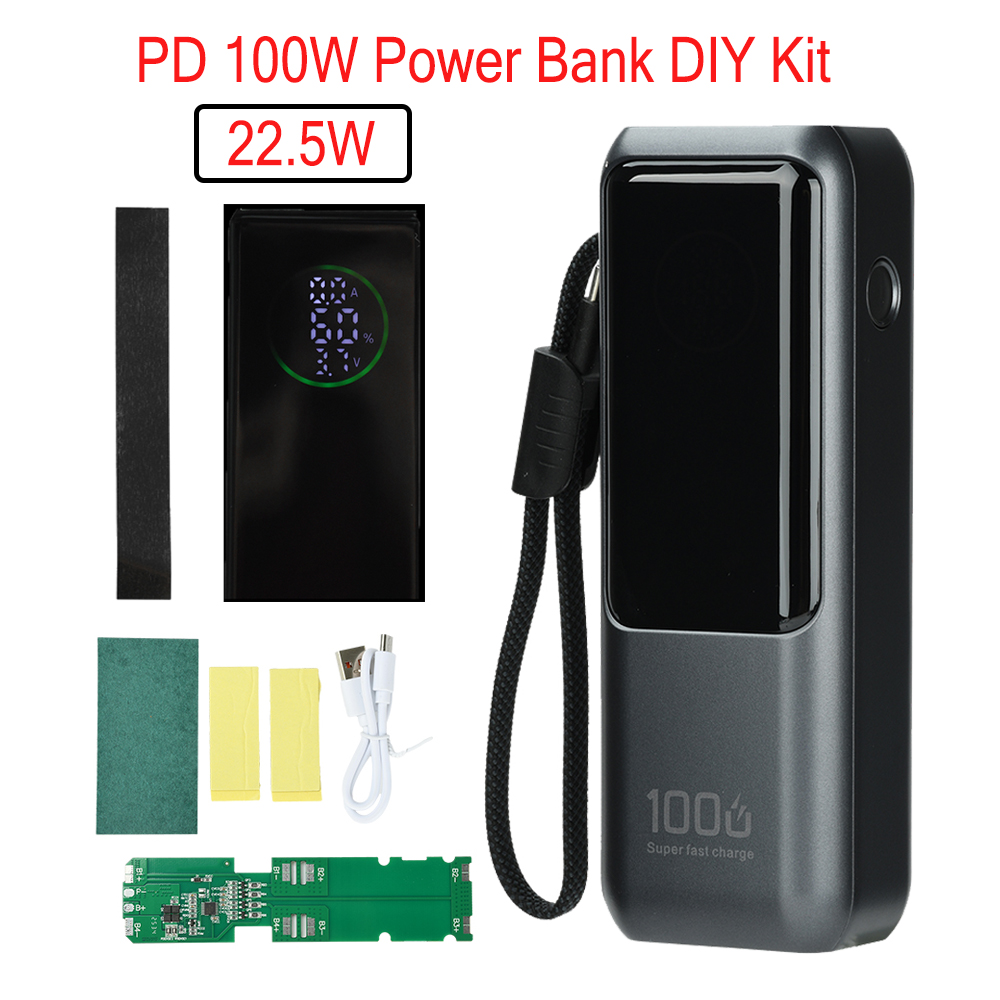 Diy Box Electronics Mall - PD 100W急速充電パワーバンクキット 4セル21700バッテリーケース ポータブル 内蔵バッテリーストレージハウジング付き 電子機器用