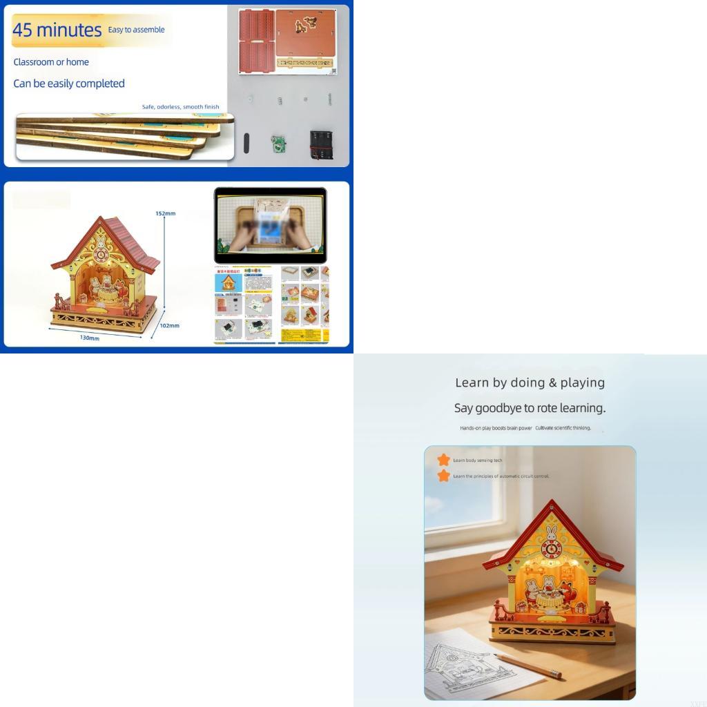 Diy Electronics Projects For Kids - XXFE 電子コテージアセンブリハウスモデル、センサーライト付き、子供、学生、棚用の木製DIYサイエンスクラフトプロジェクト