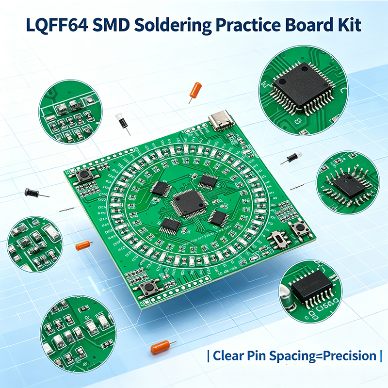 Diy Electronics Workbench - LQFP64 SMDはんだ付け練習ボードキット、フローランプ表面実装溶接DIYキット、初心者向け電子はんだ付け学習セット
