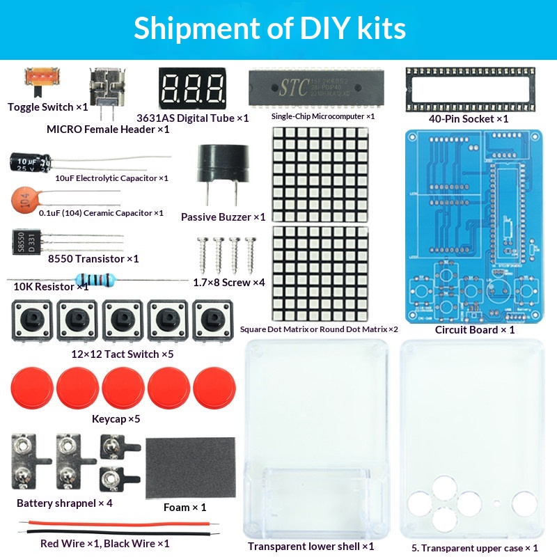 ピクセルゲーム機製作キット、51個のシングルチップテトリス部 - Diy Electronics Workbench のレビューと価格