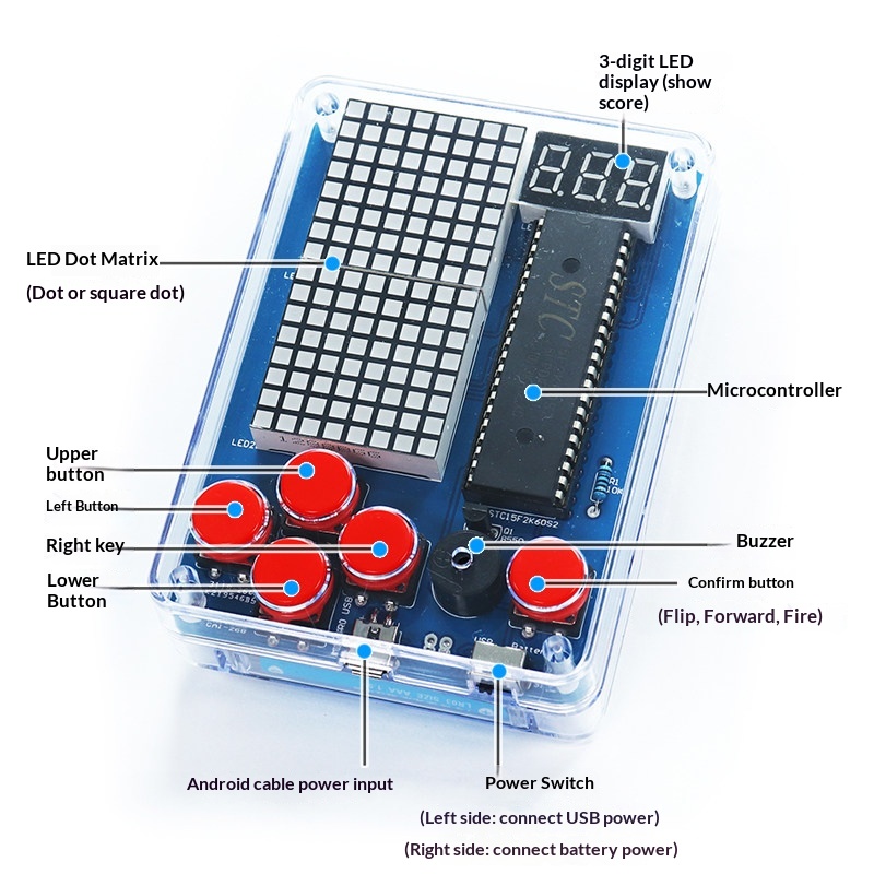 ピクセルゲーム機製作キット、51個のシングルチップテトリス部 - Diy Electronics Workbench のレビューと価格
